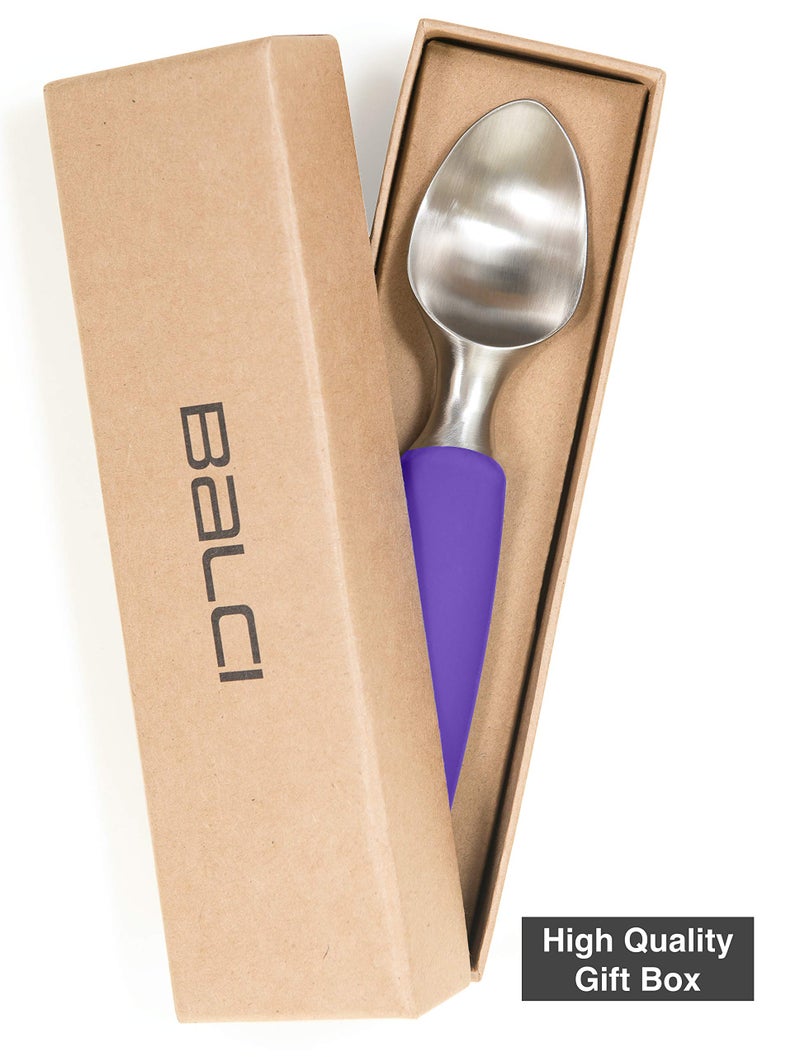BALCI Ice Cream Scoop - Heavy Duty Stainless Steel Icecream Scooper With Non-Slip Rubber Grip - Professional Metal Ice-Cream Spade - Dishwasher Safe â€“ Purple - Image 2